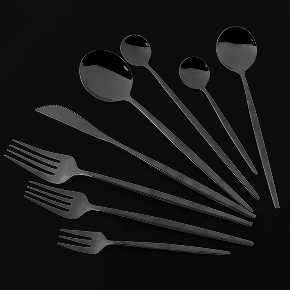 Set de Cubertería de Lujo Negro 18/10 de Acero Inoxidable | Juego de Cubiertos para Cena, Postre y Té