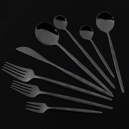 Set de Cubertería de Lujo Negro 18/10 de Acero Inoxidable | Juego de Cubiertos para Cena, Postre y Té