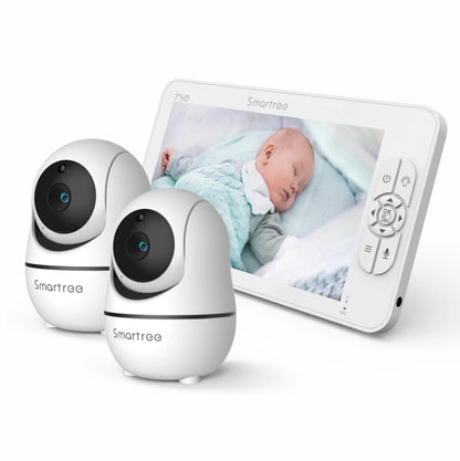 Monitor para Bebé SM70 de 7" 1080P HD con Pantalla Dividida, Sin WiFi, Cámara de Bebé, A Prueba de Hackeos, Zoom/Pan/Tilt Remoto, Batería de 4000mAh