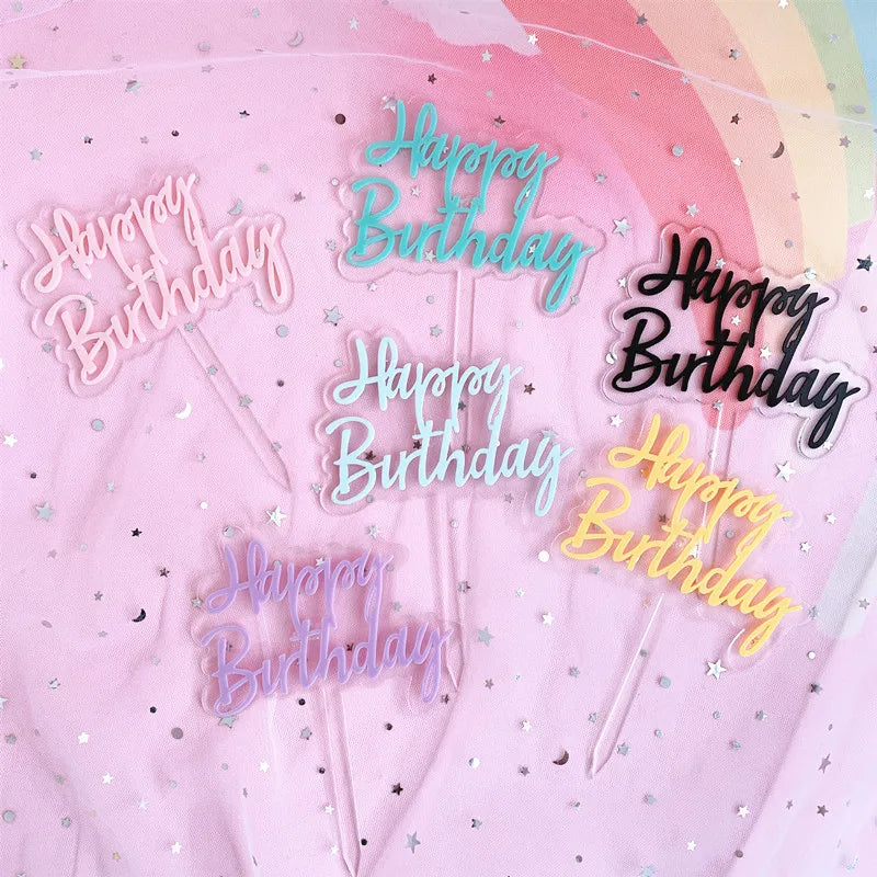 Adorno para Pastel de Feliz Cumpleaños - Decoración de Acrílico en Rosa, Dorado, Plateado, Negro y Amarillo - Inserto para Cupcakes y Postres - Ideal para Bodas y Baby Showers