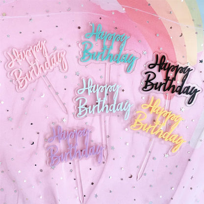Adorno para Pastel de Feliz Cumpleaños - Decoración de Acrílico en Rosa, Dorado, Plateado, Negro y Amarillo - Inserto para Cupcakes y Postres - Ideal para Bodas y Baby Showers