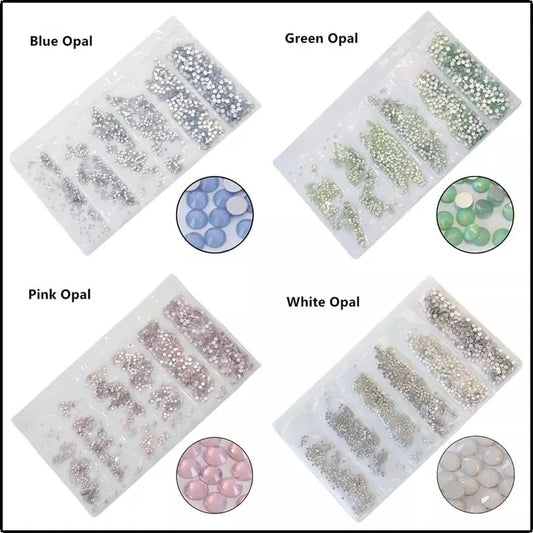 SS3-SS10, 1200 Uds., mezcla de tamaños, rosa/verde/azul/blanco, cristal de ópalo, diamantes de imitación para uñas, purpurina, decoración de diamantes de imitación para decoración de uñas