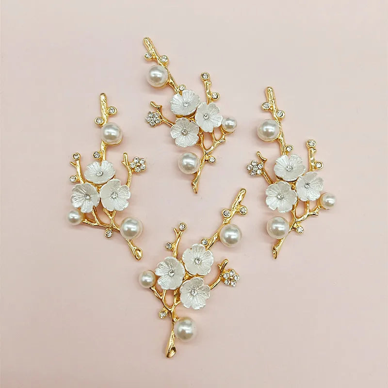 Rama de Flores Chapada en Oro KC - Accesorios de Aleación de Metal para Fabricación de Joyas, 33x63mm, 10 Piezas