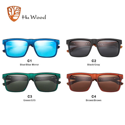 HU WOOD - Gafas de Sol Cuadradas para Hombre | Lentes Polarizadas con Protección UV400 | Moda, Espejo, Deporte y Conducción