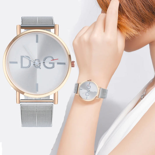 DQG - Reloj Minimalista de Lujo para Mujer, Pulsera con Banda de Malla de Oro Rosa