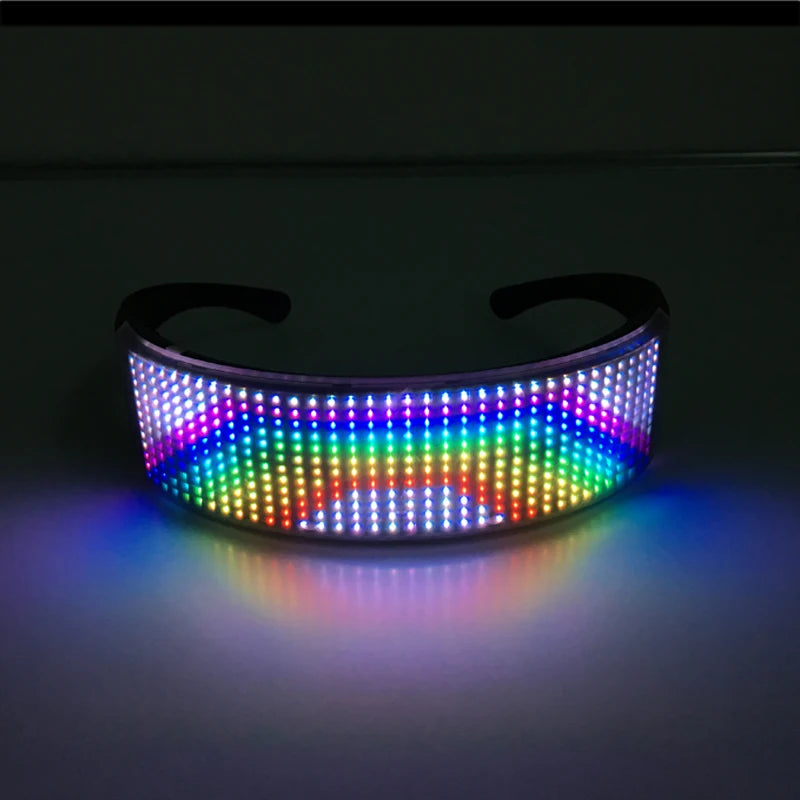 Gafas de Fiesta LED con Control por App y Bluetooth Personalizables Idiomas USB Recargables Luminiscentes para Conciertos, Navidad y Cumpleaños