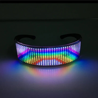 Gafas de Fiesta LED con Control por App y Bluetooth Personalizables Idiomas USB Recargables Luminiscentes para Conciertos, Navidad y Cumpleaños