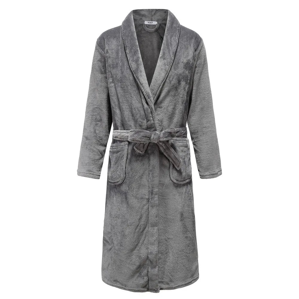 Bata gruesa de franela para hombre, Kimono de baño, camisón cálido, lencería íntima, ropa de casa de talla grande, Otoño e Invierno