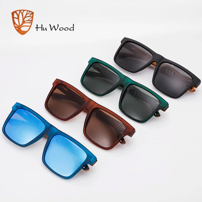 HU WOOD - Gafas de Sol Cuadradas para Hombre | Lentes Polarizadas con Protección UV400 | Moda, Espejo, Deporte y Conducción