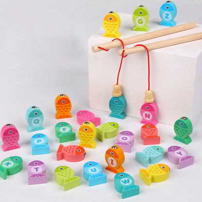 Juguetes de Pesca Magnéticos de Madera para Bebés - Aprendizaje de Alfanuméricos y Vida Marina, Juegos Educativos Tempranos
