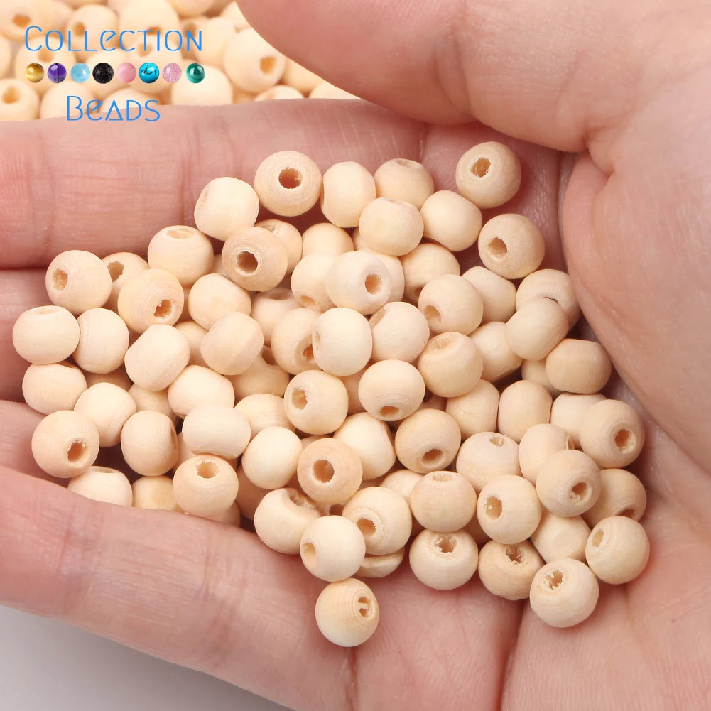 1000 Piezas de Bolas de Madera Natural para Joyería - Espaciadores Redondos de 4-50 mm, Accesorios Hechos a Mano para DIY