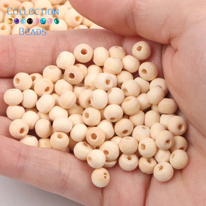 1000 Piezas de Bolas de Madera Natural para Joyería - Espaciadores Redondos de 4-50 mm, Accesorios Hechos a Mano para DIY