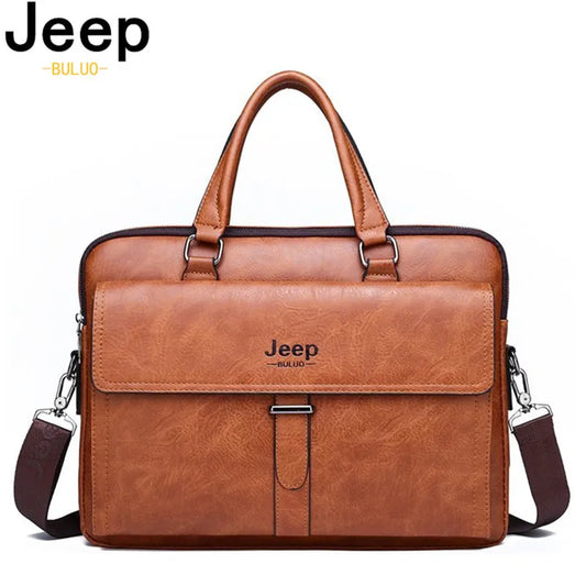 Maletín de Negocios para Hombre JEEP BULUO, Bolso de Hombro de Cuero PU, Ideal para Portátil
