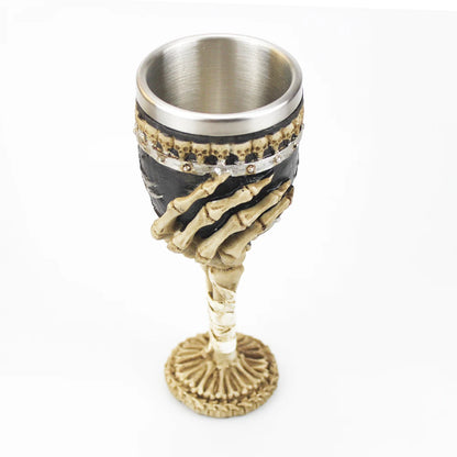 Cáliz Gótico 3D Vikingo de Acero Inoxidable y Resina con Calavera, Garra de Dragón y Espina de Esqueleto, Copa de Vino y Whisky