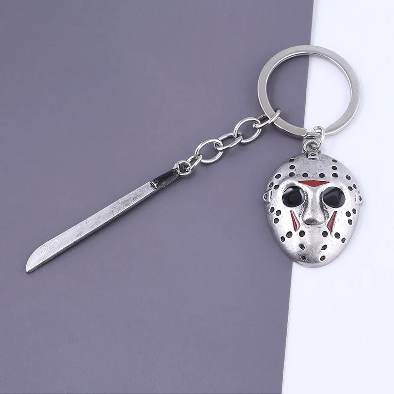 Llavero de película de terror para niños, Jason, máscara de Hockey, cuchillo, Metal, regalo de joyería de Halloween