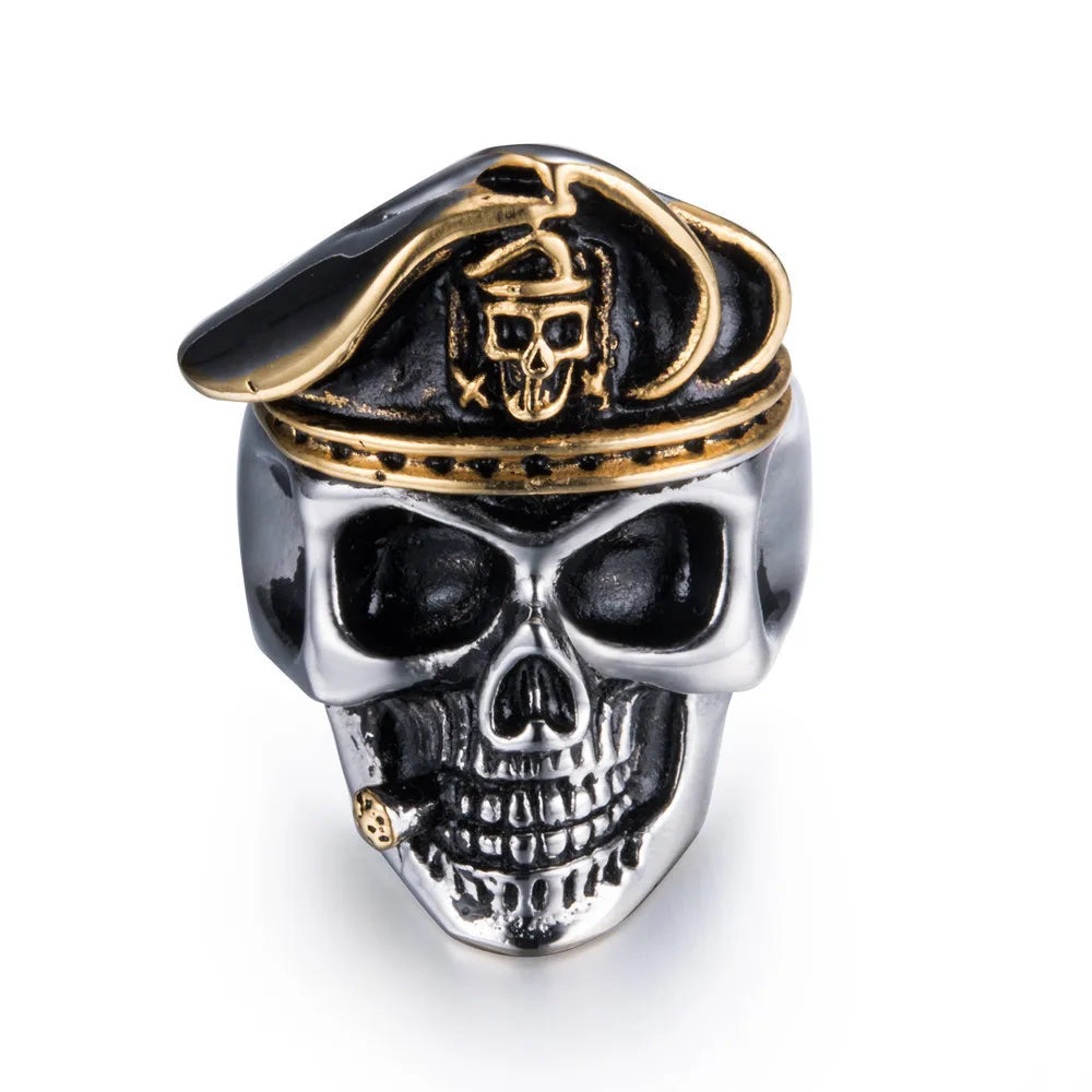 Anillo Gótico Punk para Hombre - Esqueleto Retro con Diseño de Calavera y Serpiente, Ajustable, Estilo Exagerado