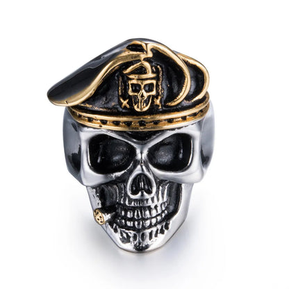 Anillo Gótico Punk para Hombre - Esqueleto Retro con Diseño de Calavera y Serpiente, Ajustable, Estilo Exagerado