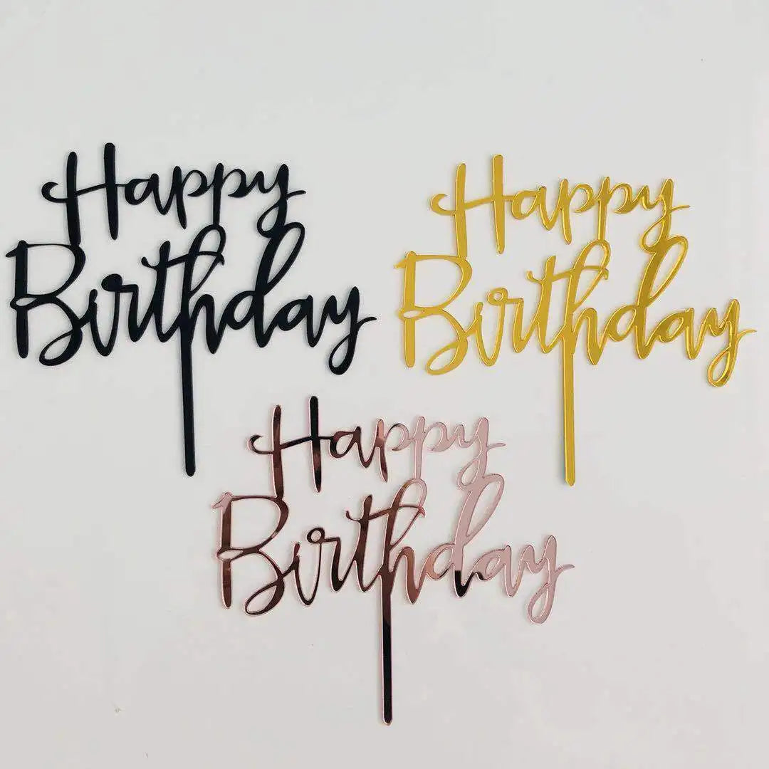 Adorno para Pastel de Feliz Cumpleaños - Decoración de Acrílico en Rosa, Dorado, Plateado, Negro y Amarillo - Inserto para Cupcakes y Postres - Ideal para Bodas y Baby Showers