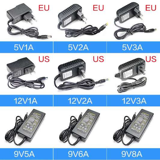 Fuente de Alimentación Universal, Transformador AC 220V a DC 5V/6V/9V/12V/15V/24V, Adaptador de Corriente para Controlador LED, 1A a 8A