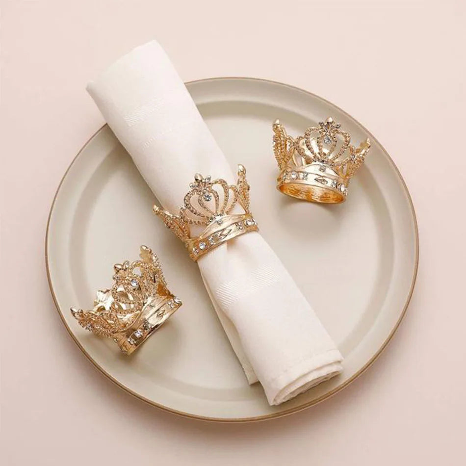 Servilleteros de oro con diamantes de imitación para Navidad, 3 piezas, hebillas de Halloween para cenas, fiestas de boda y decoración de mesa de comedor