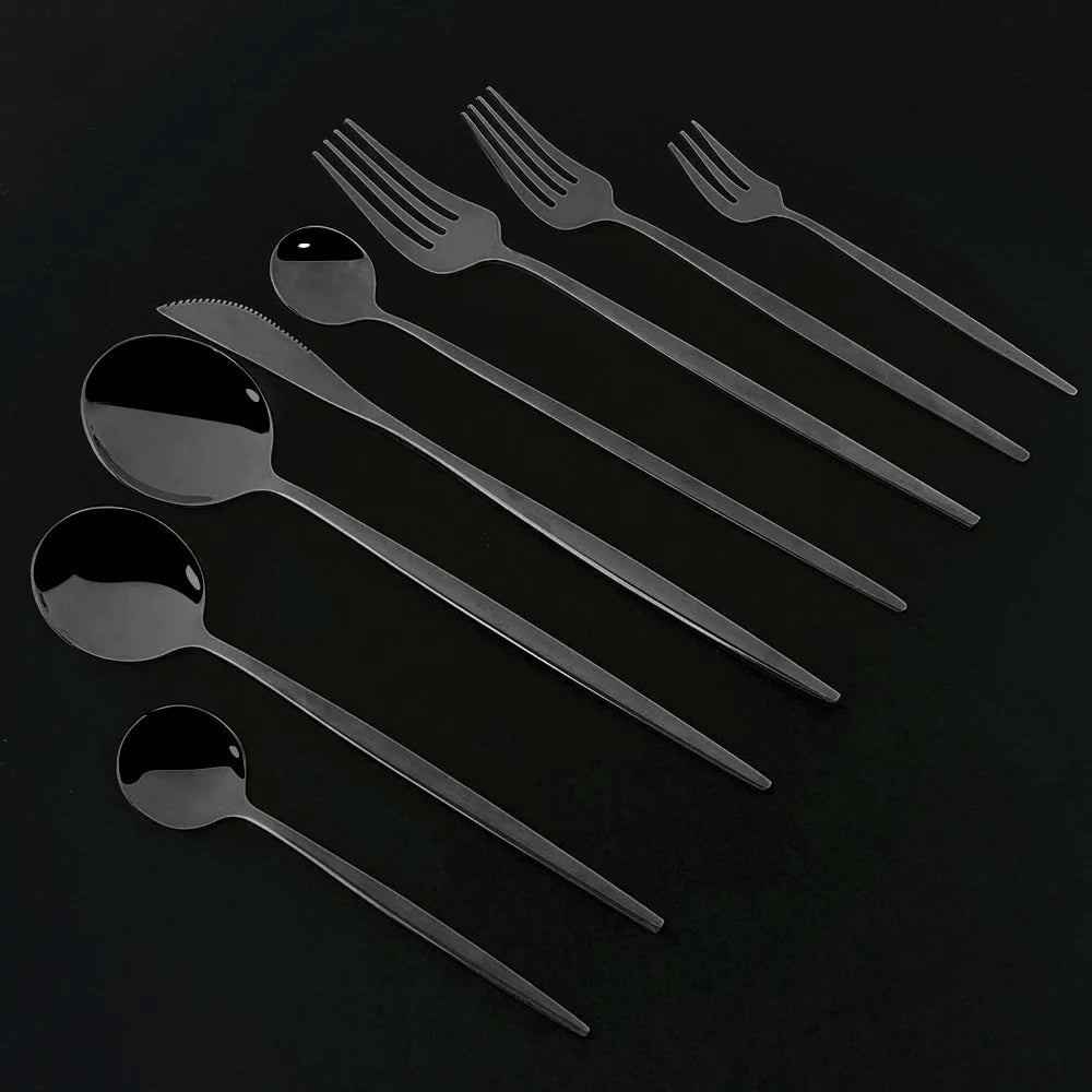 Set de Cubertería de Lujo Negro 18/10 de Acero Inoxidable | Juego de Cubiertos para Cena, Postre y Té