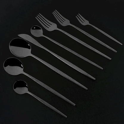Set de Cubertería de Lujo Negro 18/10 de Acero Inoxidable | Juego de Cubiertos para Cena, Postre y Té