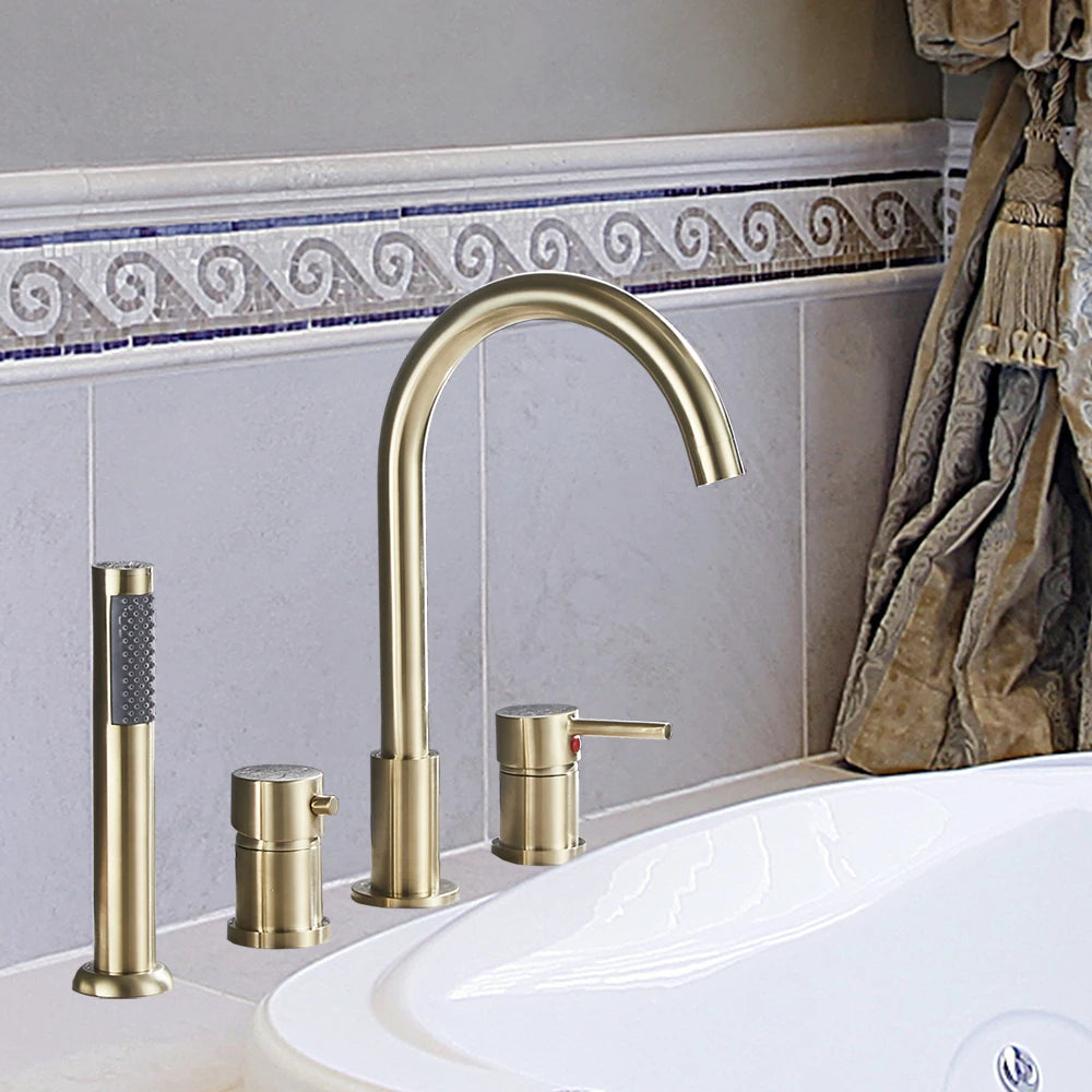 Juego de 4 Piezas de Grifo para Baño de Latón - Mezclador de Agua con Ducha de Mano para Bañera