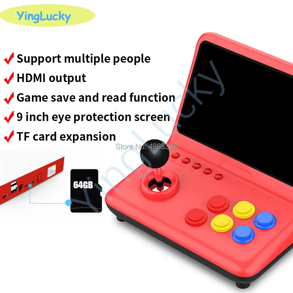 Consola de Juegos Retro de 9 pulgadas con Joystick 3D Grande - 64GB Incorporados, 10000 Juegos, Descarga de Arcade NEOGEO/MAME/GBC/CP1/CP2