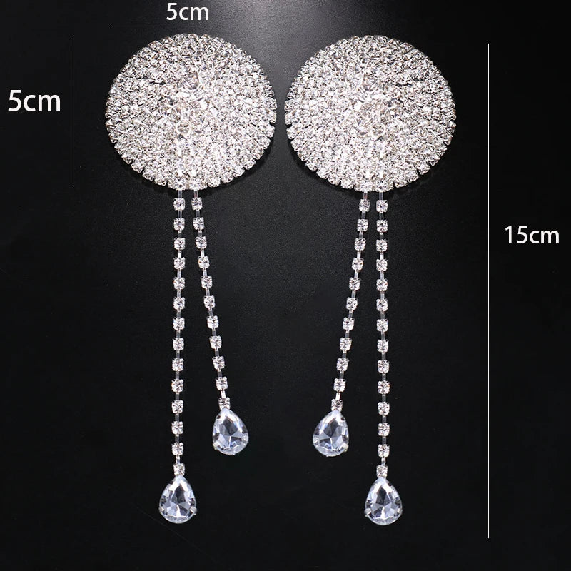 Colgante Redondo Ostentoso para Mujer, Pegatinas de Pezón de Cristal, Decoraciones de Sujetador, Joyería Corporal Rave, Lencería Sexy, 2 Piezas