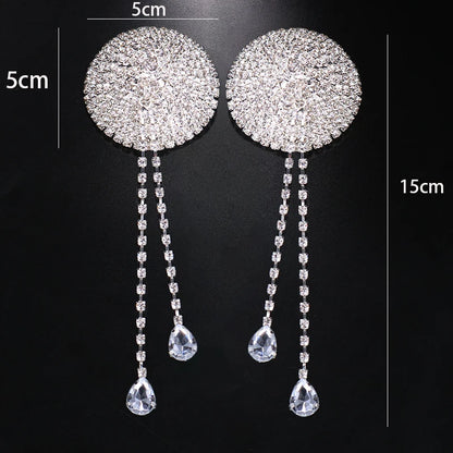 Colgante Redondo Ostentoso para Mujer, Pegatinas de Pezón de Cristal, Decoraciones de Sujetador, Joyería Corporal Rave, Lencería Sexy, 2 Piezas