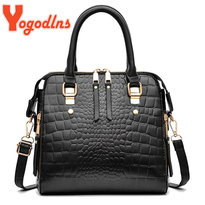 Bolso de Hombro de Invierno para Mujer con Diseño de Cocodrilo - Yogodlns Luxury PU Leather, Elegante y con Asa