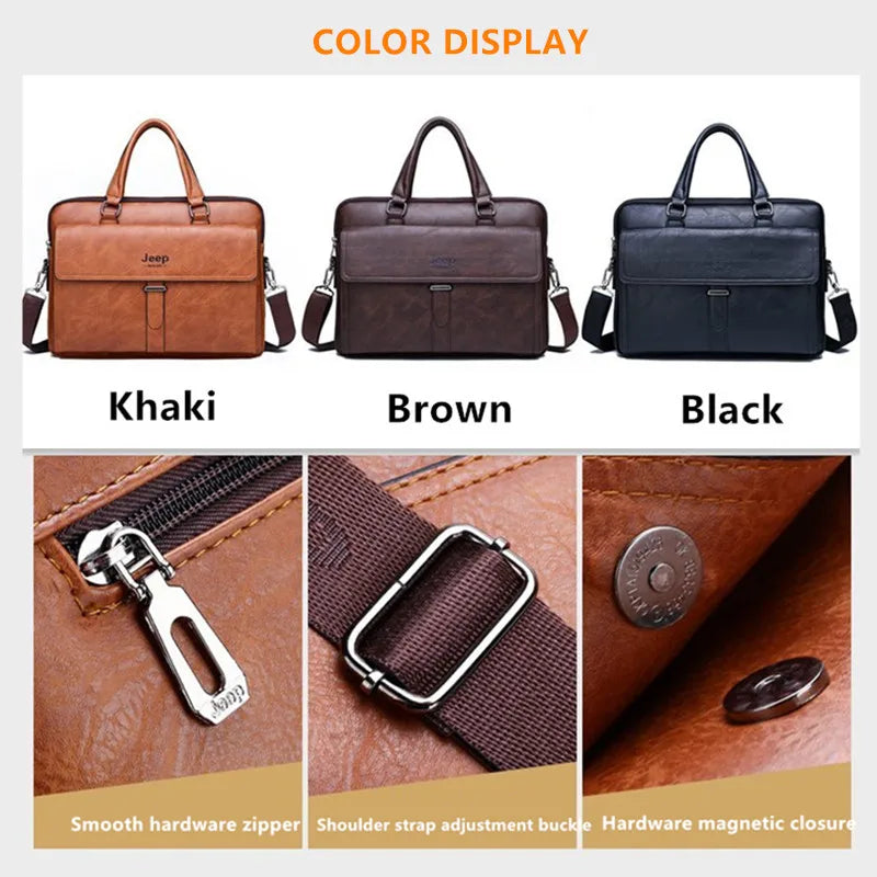 Maletín de Negocios para Hombre JEEP BULUO, Bolso de Hombro de Cuero PU, Ideal para Portátil