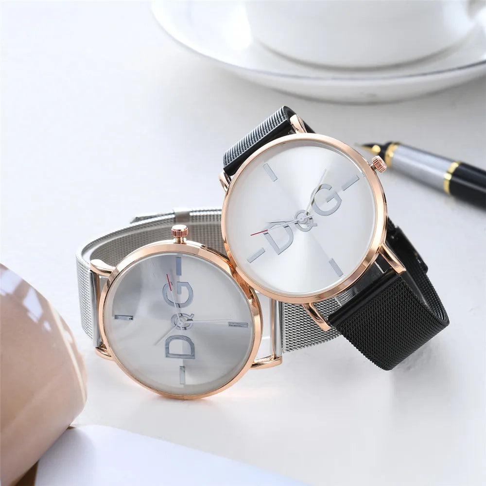 DQG - Reloj Minimalista de Lujo para Mujer, Pulsera con Banda de Malla de Oro Rosa