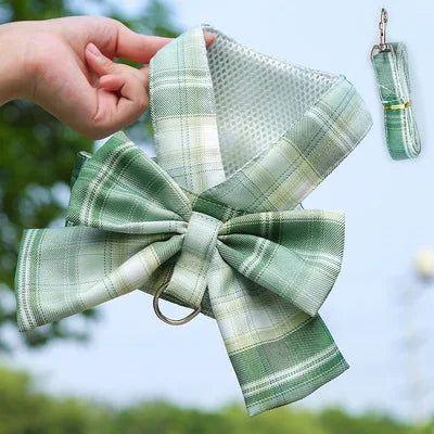 Conjunto de Arnés y Correa para Perro, Ajustable, con Lazo y Diseño Adorable, Sin Tirones, Correa Suave de Malla, Collar para Cachorro, Paseo al Aire Libre