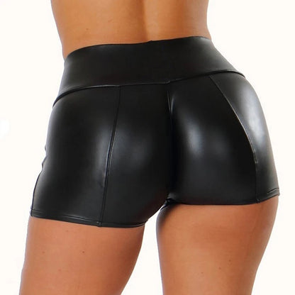 Shorts de Cuero para Mujer, Cintura Alta Bodycon Push-Up, Cortos Slim Fit Negros, Deportivos y Sexy, Joggers Fitness