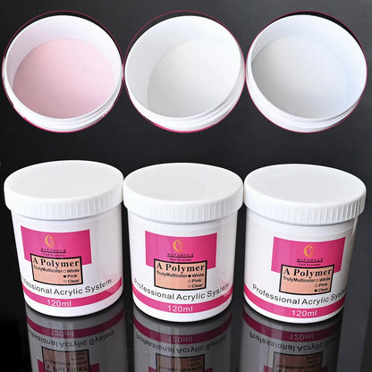 Polvo acrílico para uñas, 120G, rosa claro, blanco, tallado, constructor de polímero de cristal, extensión de uñas, polvo artístico con Caja Profesional GY &
