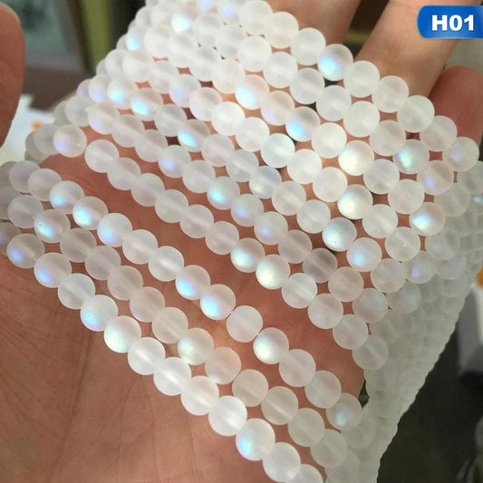 Perlas Redondas de Cristal Austríaco Blanco AB Mate para Fabricación de Joyería - 4/6 mm, Perlas de Luna Brillante para Pulseras y Collares DIY