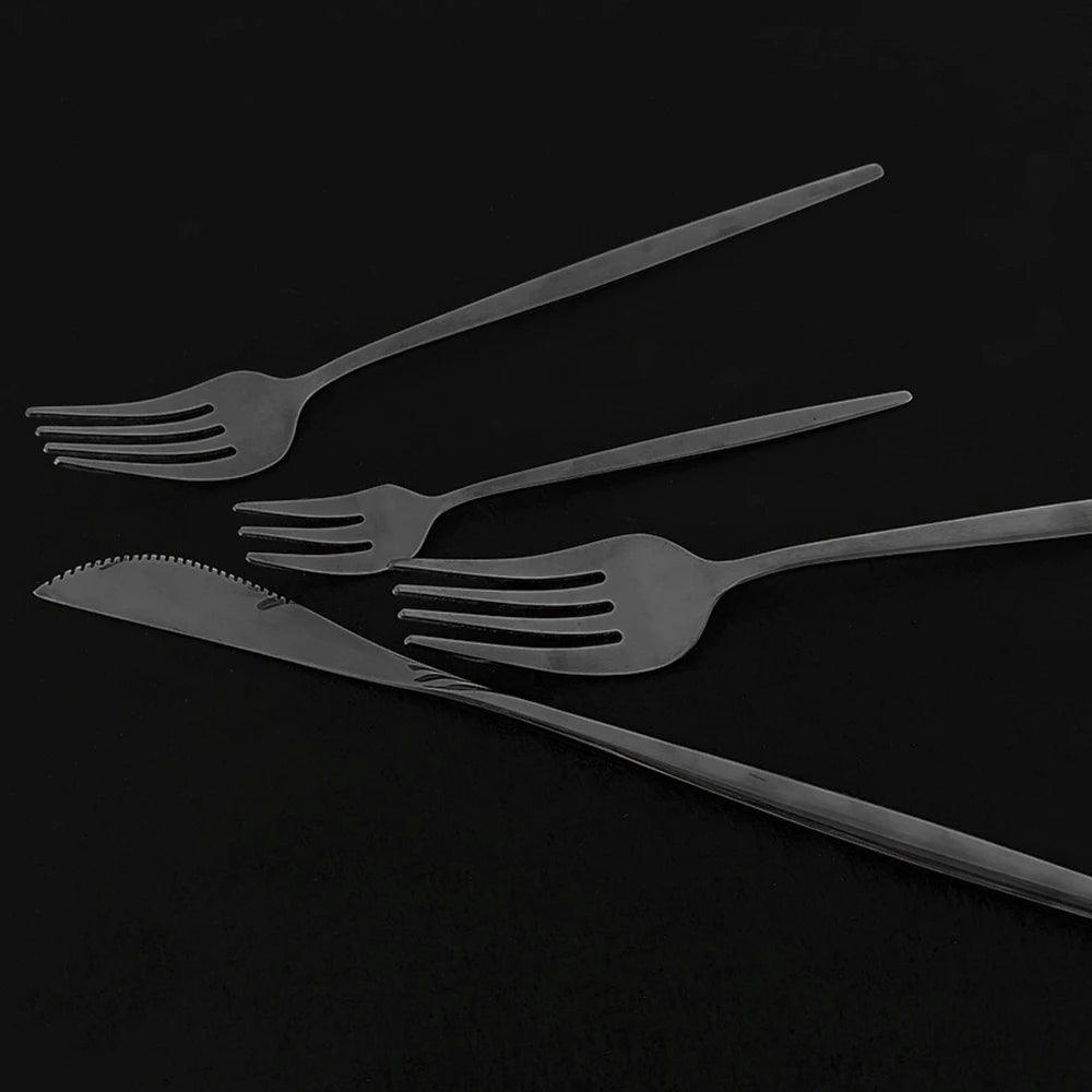 Set de Cubertería de Lujo Negro 18/10 de Acero Inoxidable | Juego de Cubiertos para Cena, Postre y Té