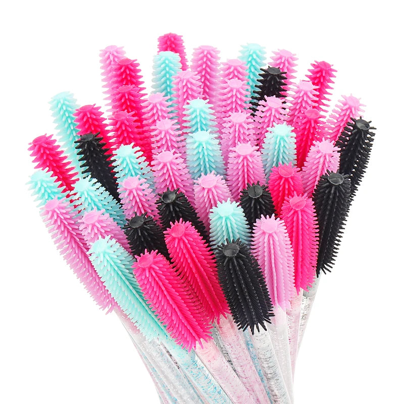 Conjunto de 50 Aplicadores Desechables de Pestañas de Silicona y Cristal: Cepillos de Diamantes para Maquillaje de Belleza Femenina