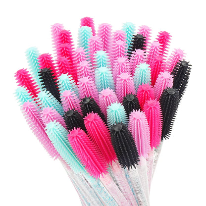 Conjunto de 50 Aplicadores Desechables de Pestañas de Silicona y Cristal: Cepillos de Diamantes para Maquillaje de Belleza Femenina