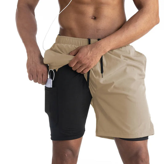 Pantalones Cortos Deportivos Hombre 2 en 1 | Secado Rápido para Entrenamiento, Gimnasio y Running | Verano 2023