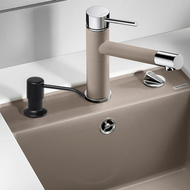Dispensador de Jabón Líquido de Acero Inoxidable Negro para Fregadero de Cocina | Dispensador de Jabón de Mano con Botella de Plástico ABS