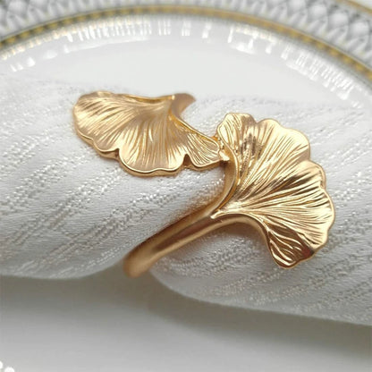 Hebillas de Metal Hoja de Ginkgo - Anillos de Servilleta de Oro Rosa y Plata para Bodas y Eventos (4 Piezas)