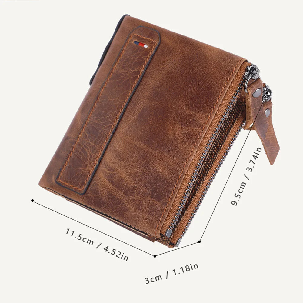 Cartera de Cuero Genuino para Hombre - Billetera Bifold con Protección RFID, Bolsillo para Monedas y Caja de Regalo - Negro/Marrón