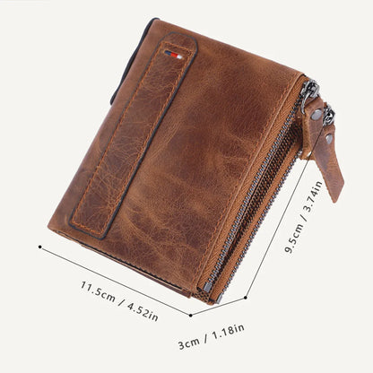 Cartera de Cuero Genuino para Hombre - Billetera Bifold con Protección RFID, Bolsillo para Monedas y Caja de Regalo - Negro/Marrón