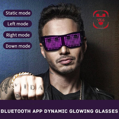 Gafas de Fiesta LED con Control por App y Bluetooth Personalizables Idiomas USB Recargables Luminiscentes para Conciertos, Navidad y Cumpleaños