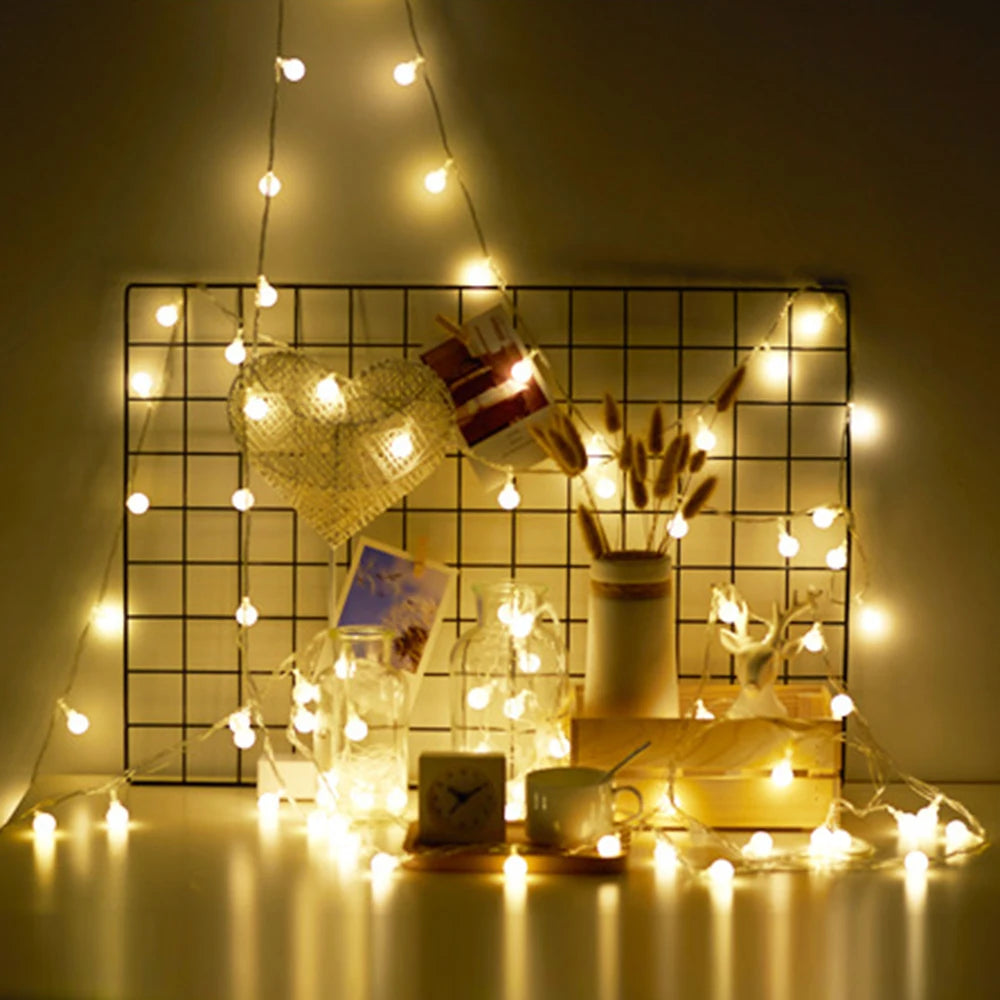 Cadena de luces LED de 3M/6M/10M, 20LED, 40LED, 80LED, para vacaciones, Navidad, boda, decoración al aire libre, funciona con batería