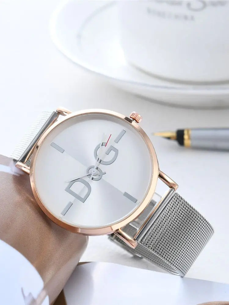 DQG - Reloj Minimalista de Lujo para Mujer, Pulsera con Banda de Malla de Oro Rosa