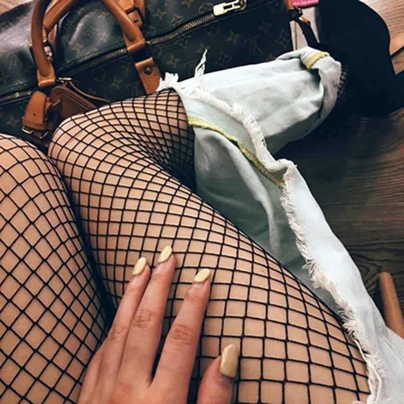 Pantimedias de Malla Fishnet para Mujer, Lencería Sexy con Diseño Jacquard, Medias Largas Nylon con Costura y Puntera Abierta