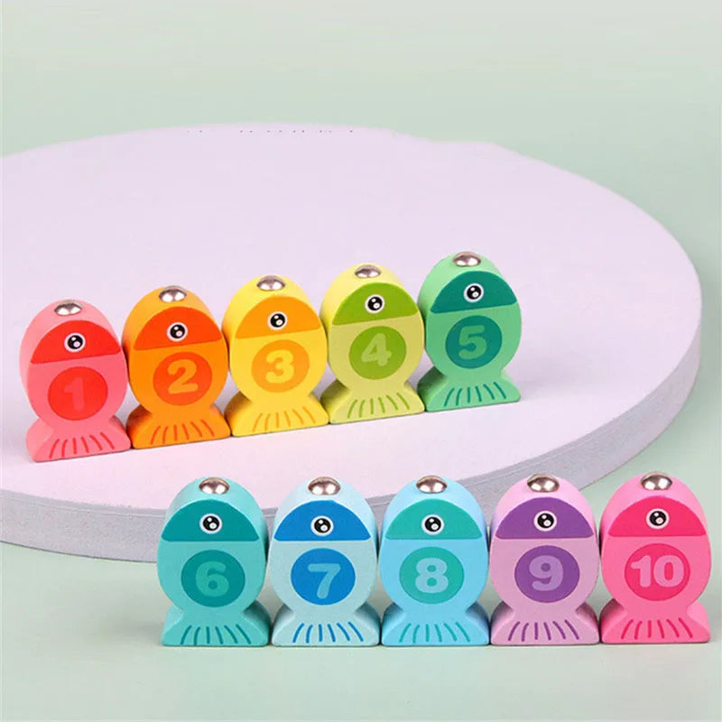 Juguetes de Pesca Magnéticos de Madera para Bebés - Aprendizaje de Alfanuméricos y Vida Marina, Juegos Educativos Tempranos